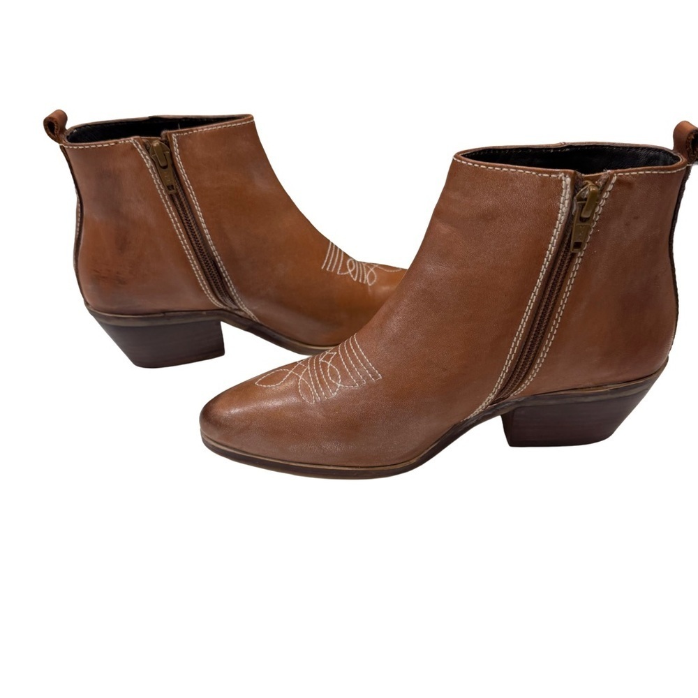 Roan Stu Aggie Side Zip Leather Stud Booties Tan Brown Women's Size 6